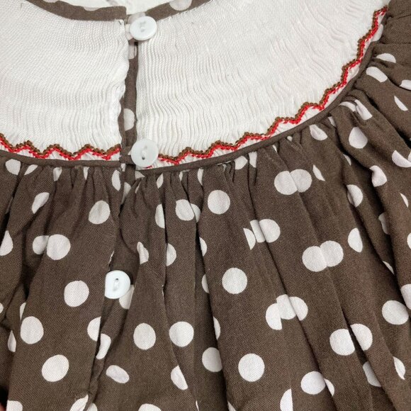 Molly Pop 18 mos Fall Leaves Smocked Dress Brown Polka Dot Cotton - Picture 6 of 8
